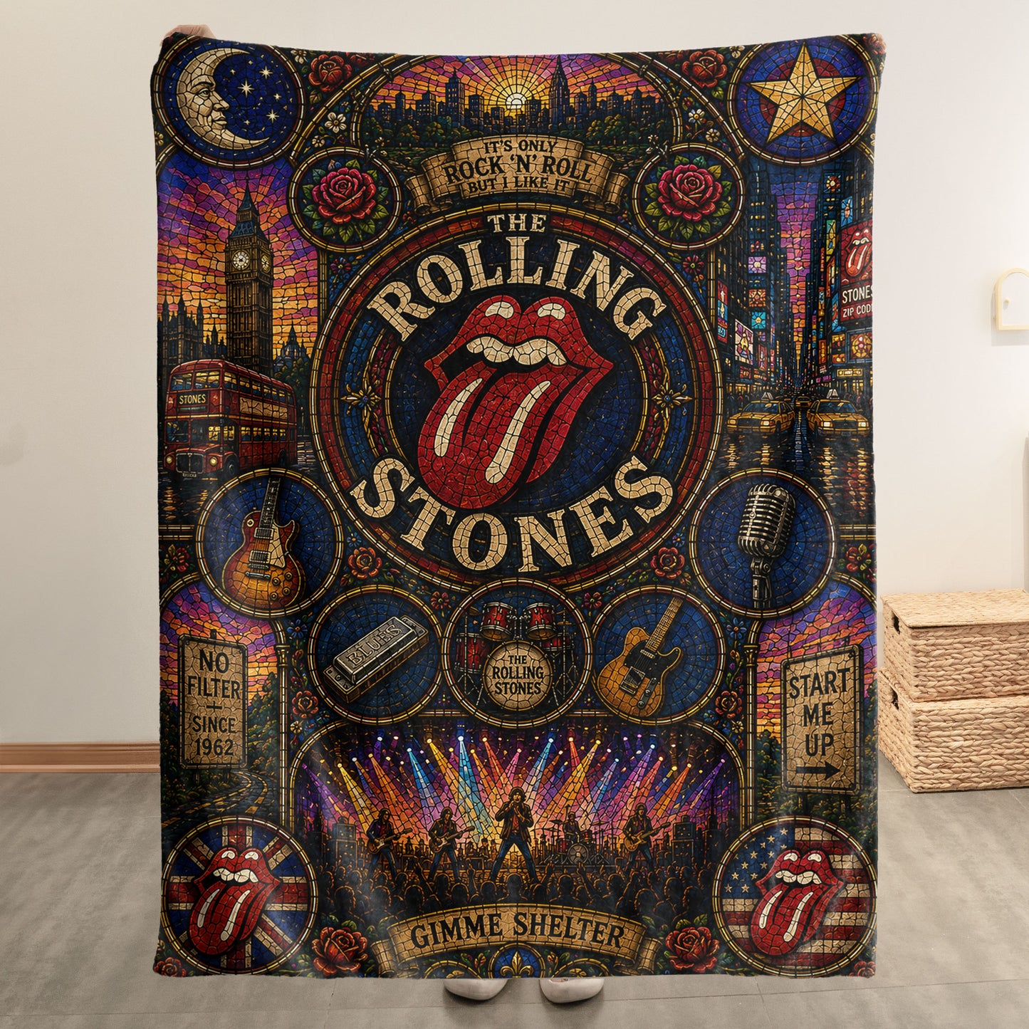 The Rolling Stones Sherpa Blanket – Tongue and Lips Logo Stained Glass Blanket