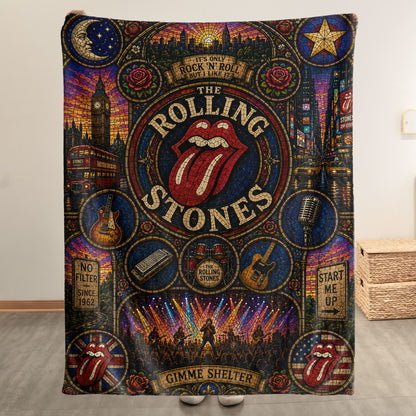 The Rolling Stones Sherpa Blanket – Tongue and Lips Logo Stained Glass Blanket