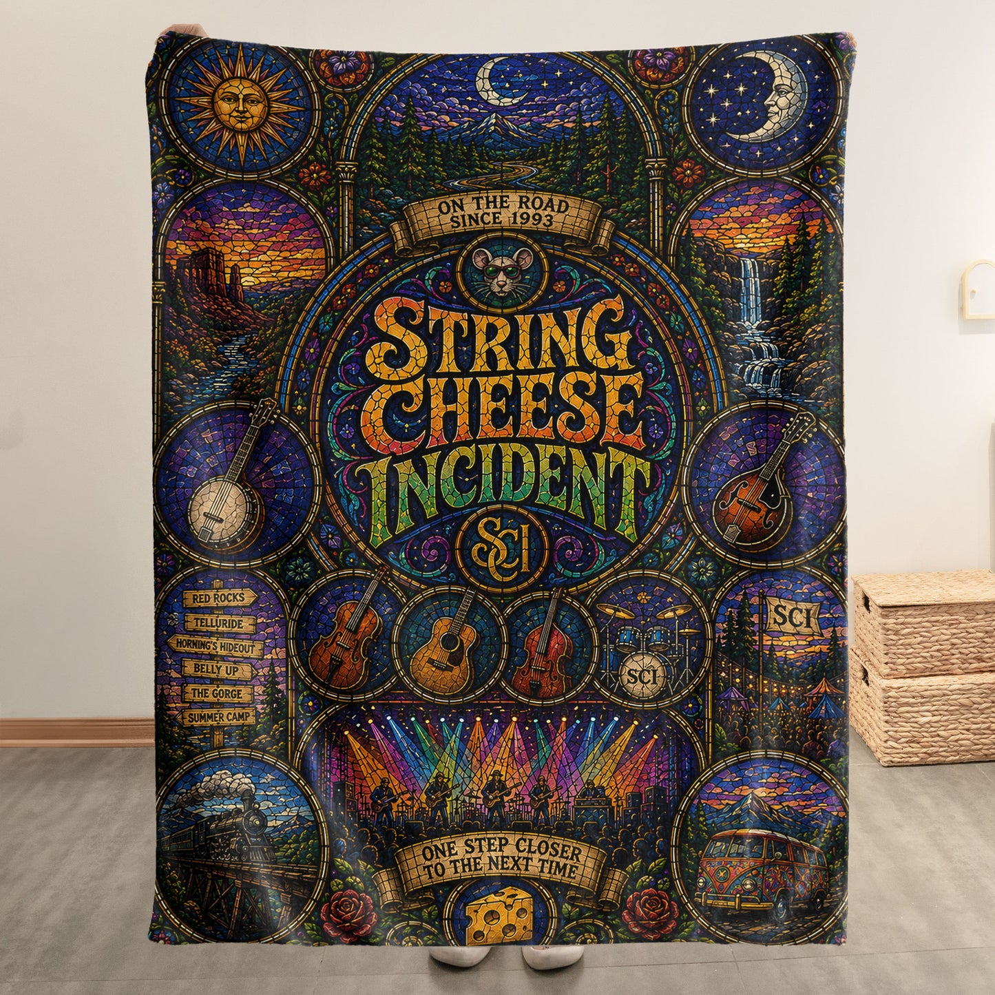 The String Cheese Incident Sherpa Blanket – On The Road Stained Glass Blanket