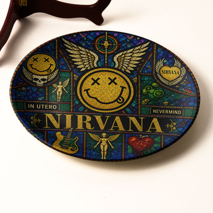 Nirvana Stained Glass Decorative Ceramic Plate – Nevermind & In Utero Inspired Music Collector Plate, Grunge Wall Art Gift for Fans