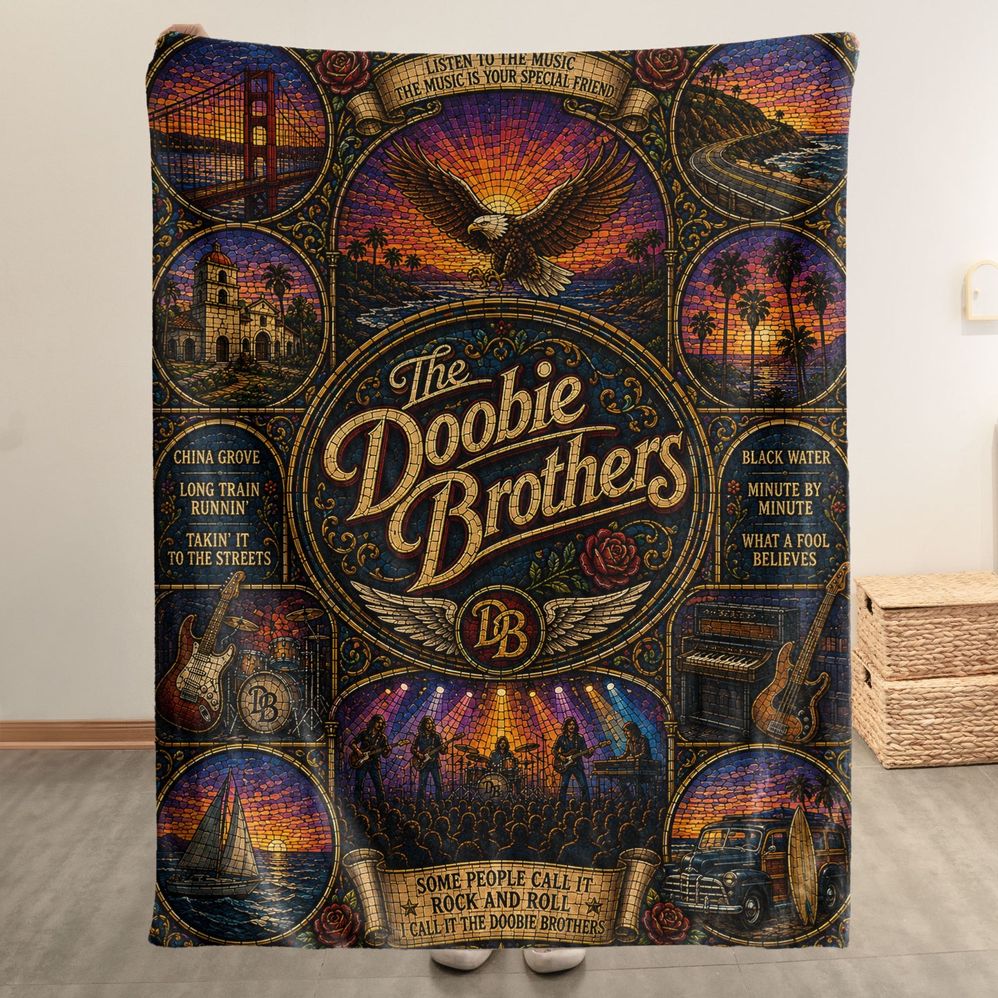The Doobie Brothers Sherpa Blanket – Listen To The Music Stained Glass Blanket