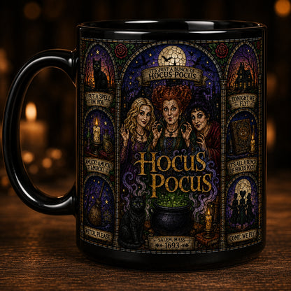Hocus Pocus Mug – Stained Glass Sanderson Sisters Halloween Ceramic Coffee Cup