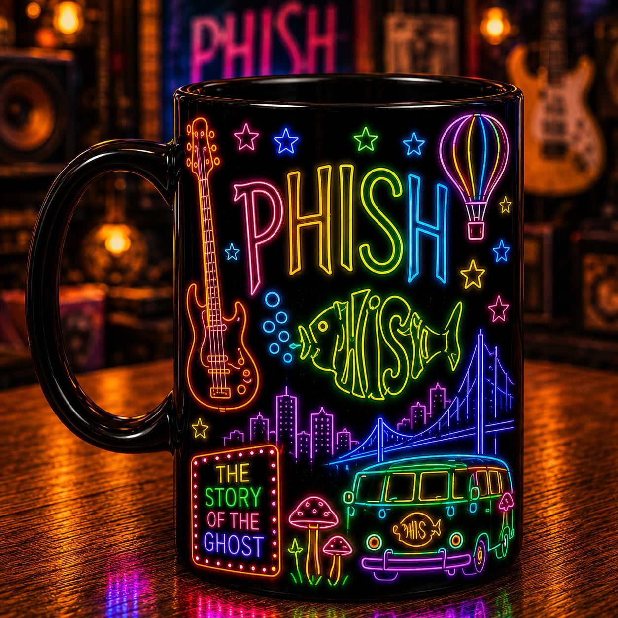 Phish Band Ceramic Mug – Retro Neon Light Fish Logo Story Of The Ghost Fan Gift