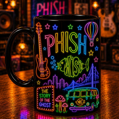 Phish Band Ceramic Mug – Retro Neon Light Fish Logo Story Of The Ghost Fan Gift