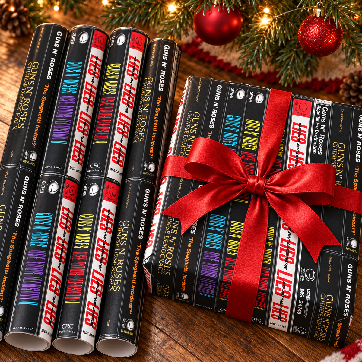 Guns N' Roses Cassette Spines Wrapping Paper - Hard Rock Band Vintage Audio Tape Gift Wrap