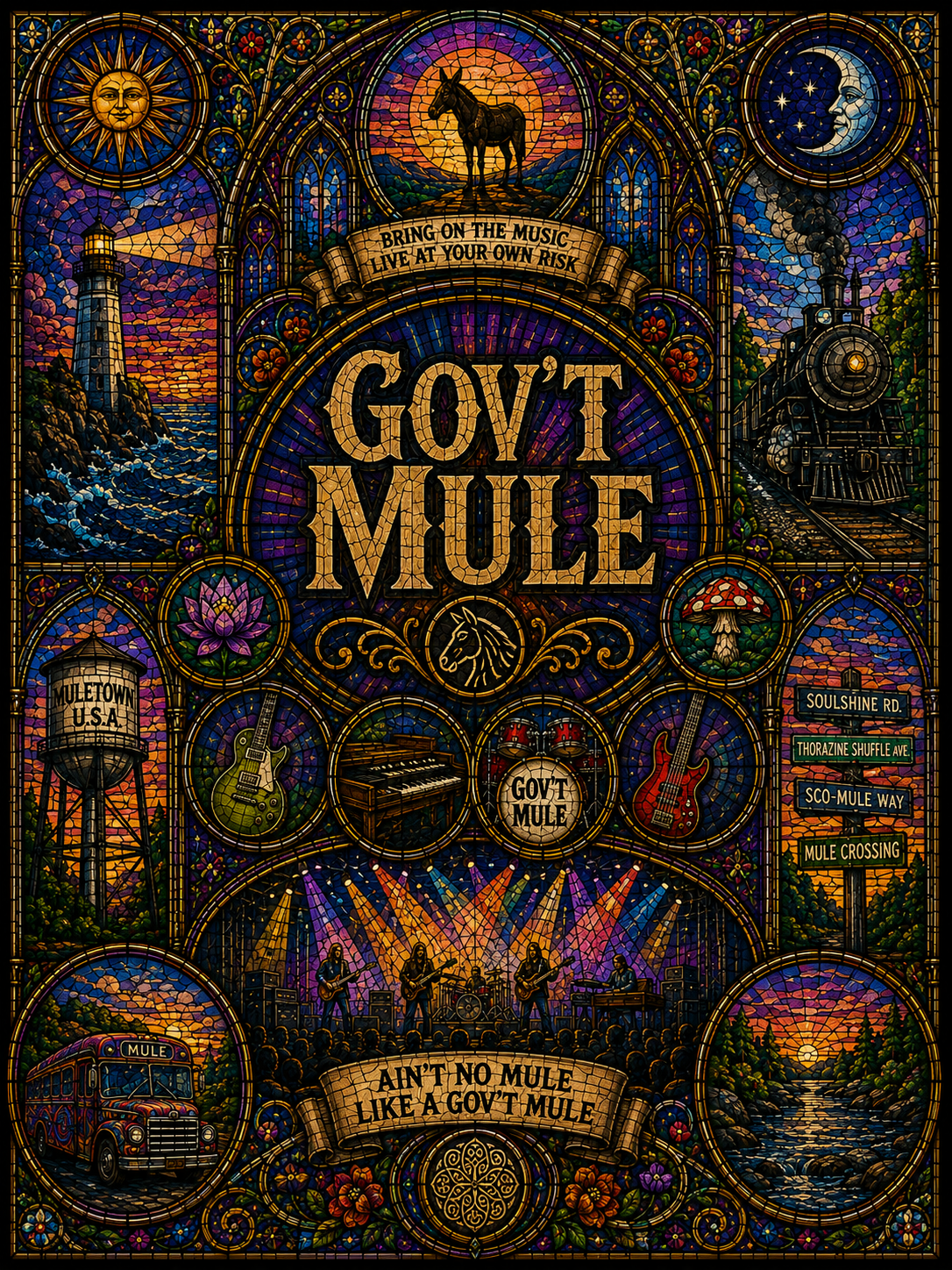 Gov't Mule Sherpa Blanket – Soulshine Road Stained Glass Blues Rock Throw Blanket