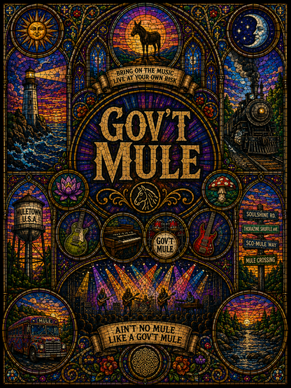Gov't Mule Sherpa Blanket – Soulshine Road Stained Glass Blues Rock Throw Blanket