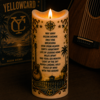 Yellowcard Flameless LED Candle, Ocean Avenue Inspired LED Candle, Pop Punk Band Candle Decor, Yellowcard Fan Gift, Coastal Music Home Decor
