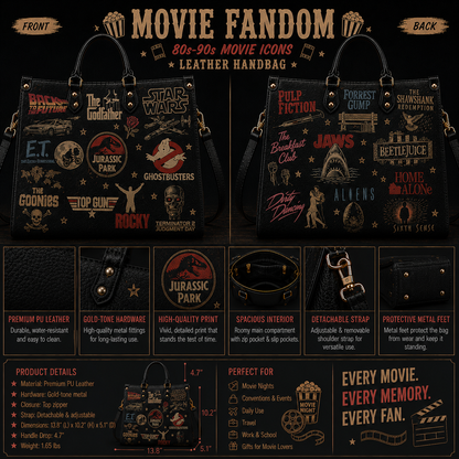 Classic Movie Legends Faux Leather Handbag – Vintage Cinema Shoulder Tote Bag for Movie Lovers