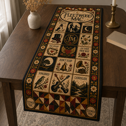 Fleetwood Mac Table Runner – Quilted Classic Rock Music Table Decor for Fleetwood Mac Fans