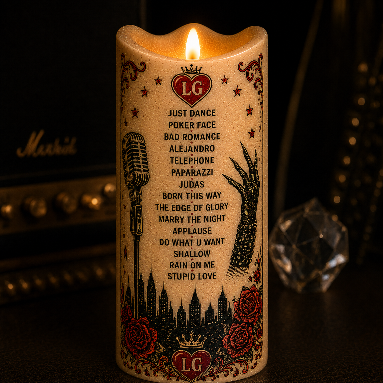 Lady Gaga Born This Way LED Candle, Little Monster Flameless Candle, Pop Music Tribute Gift for Lady Gaga Fans