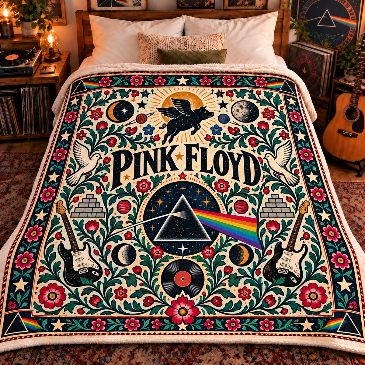 Pink Floyd Sherpa Blanket – Dark Side of the Moon & Flying Pig Art Decor, Ultimate Prog Rock Band Fan Gift
