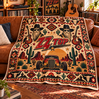 ZZ Top Sherpa Blanket – Texas Blues Rock Fleece Throw, Hot Rod & Desert Music Decor, Unique Gift for ZZ Top Fans