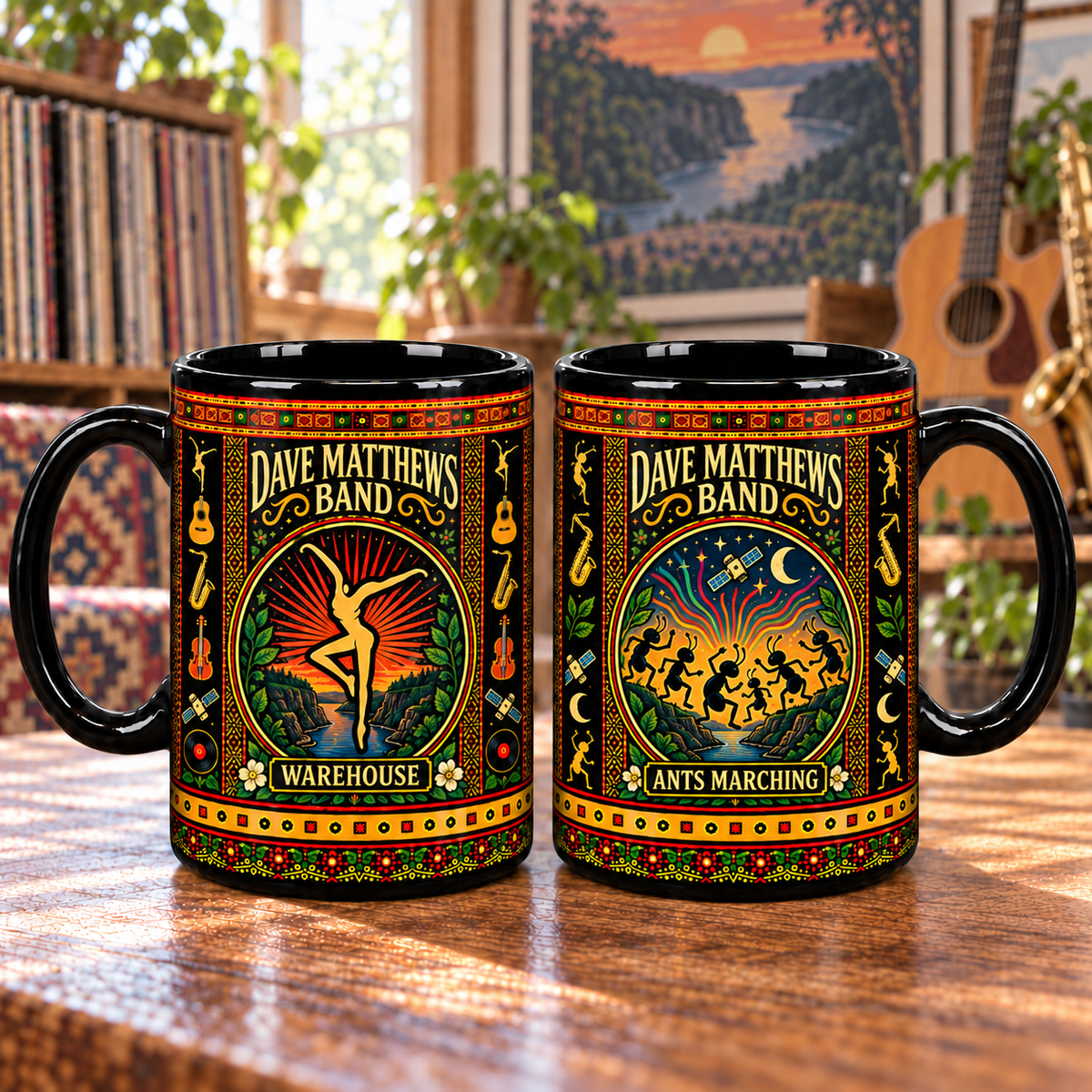 Dave Matthews Band Mug, Ants Marching Ceramic Coffee Mug, DMB Jam Band Folk Art Music Gift