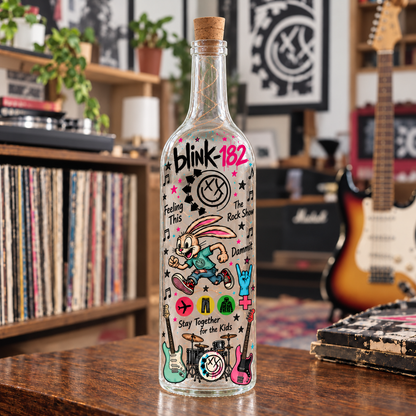 Blink-182 Lighted Bottle Lamp, Pop Punk LED Bottle Decor, Blink 182 Fan Gift, Music Room Night Light, Rock Band Home Decor