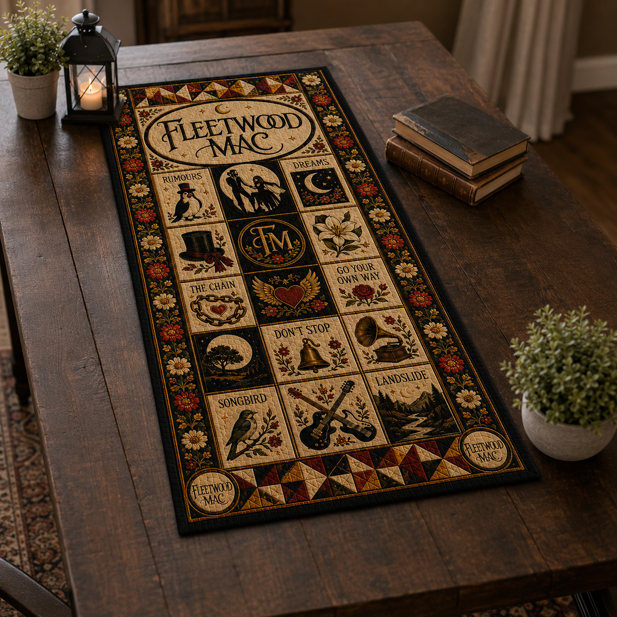 Fleetwood Mac Table Runner – Quilted Classic Rock Music Table Decor for Fleetwood Mac Fans
