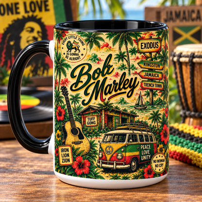 Bob Marley One Love Mug – Jamaica Reggae Coffee Cup, Get Up Stand Up & Redemption Song Tropical Music Gift