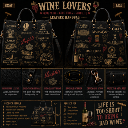 Fine Wine Connoisseur Faux Leather Handbag – Valley Inspired Wine Lover Tote Bag