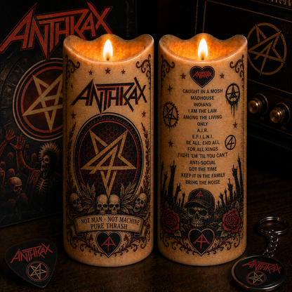 Anthrax Flameless LED Candle, Thrash Metal Band Candle, Heavy Metal Music Decor, Rock Fan Gift, Battery Operated Candle