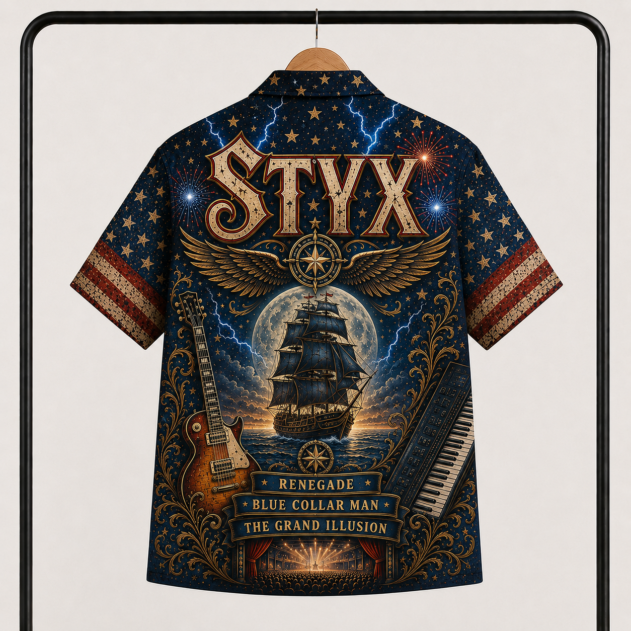 Styx Band Hawaiian Shirt - Unisex Vintage Sailing Ship Come Sail Away Button Up