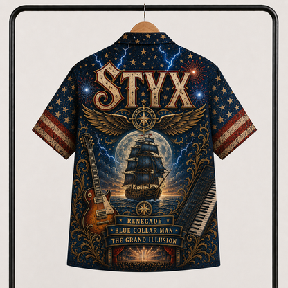 Styx Band Hawaiian Shirt - Unisex Vintage Sailing Ship Come Sail Away Button Up