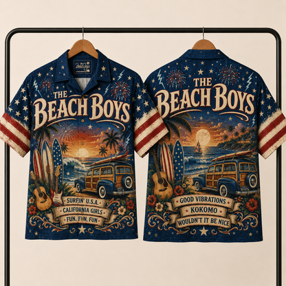The Beach Boys Hawaiian Shirt - Unisex Woodie Wagon Surfin USA Button Up