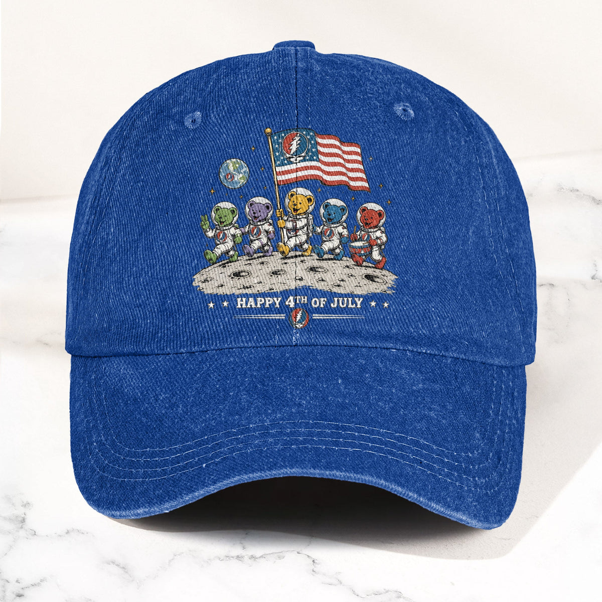Grateful Dead Happy 4th Of July Dancing Bears Astronaut Patriotic Denim Cap – Retro Vintage Dad Cap Gift For Dad (With Box)