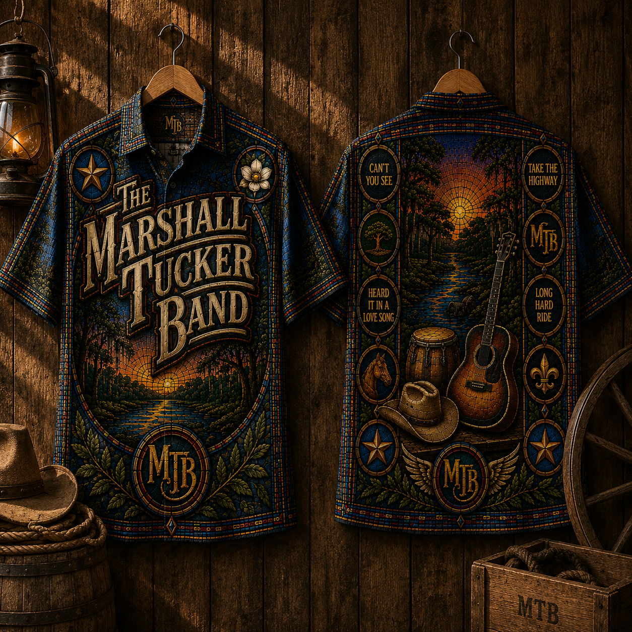 The Marshall Tucker Band Stained Glass Hawaiian Shirt - Unisex MTB Concert Tour Button Up
