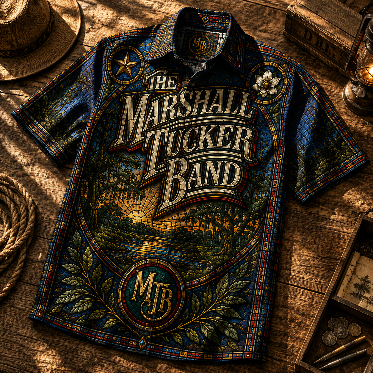 The Marshall Tucker Band Stained Glass Hawaiian Shirt - Unisex MTB Concert Tour Button Up