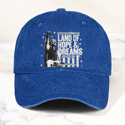 Bruce Springsteen Land of Hope & Dreams American Tour Denim Cap – Retro Rock Music Fan Cap (With Box)