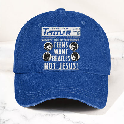 Teens Want Beatles Not Jesus Denim Cap – Retro Rock Music Fan Cap (With Box)