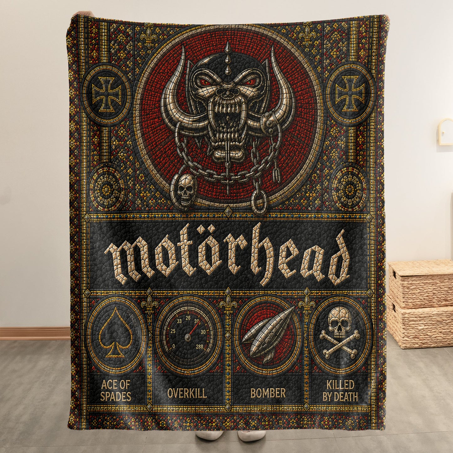 Motorhead Sherpa Blanket – Snaggletooth Warpig Stained Glass Heavy Metal Blanket