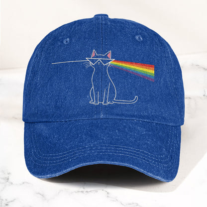 Pink Floyd Inspired Rainbow Prism Cat Pride Vintage Denim Cap – Retro Dad Cap (With Box)