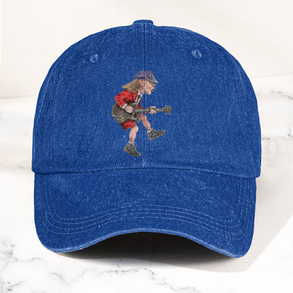 Angus Young In His Guitar Denim Dad Cap – Retro AC/DC Design (With BOX)