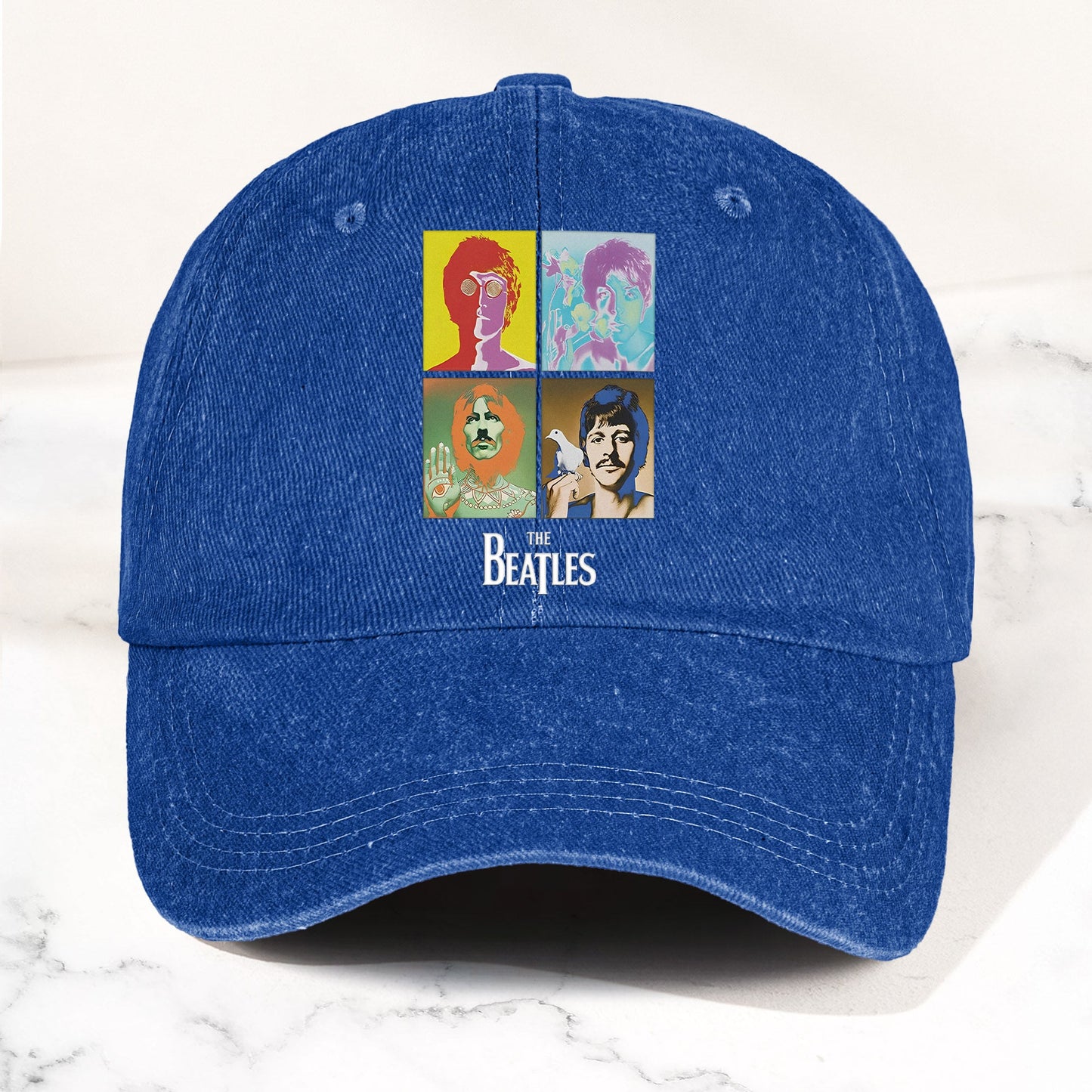 The Beatles Denim Dad Cap – Pop Art Portrait Grid Design (With BOX)