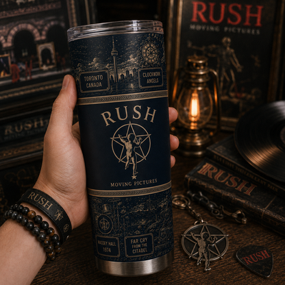 Rush 20oz Stainless Steel Tumbler – Vintage Progressive Rock Travel Mug with Starman Design