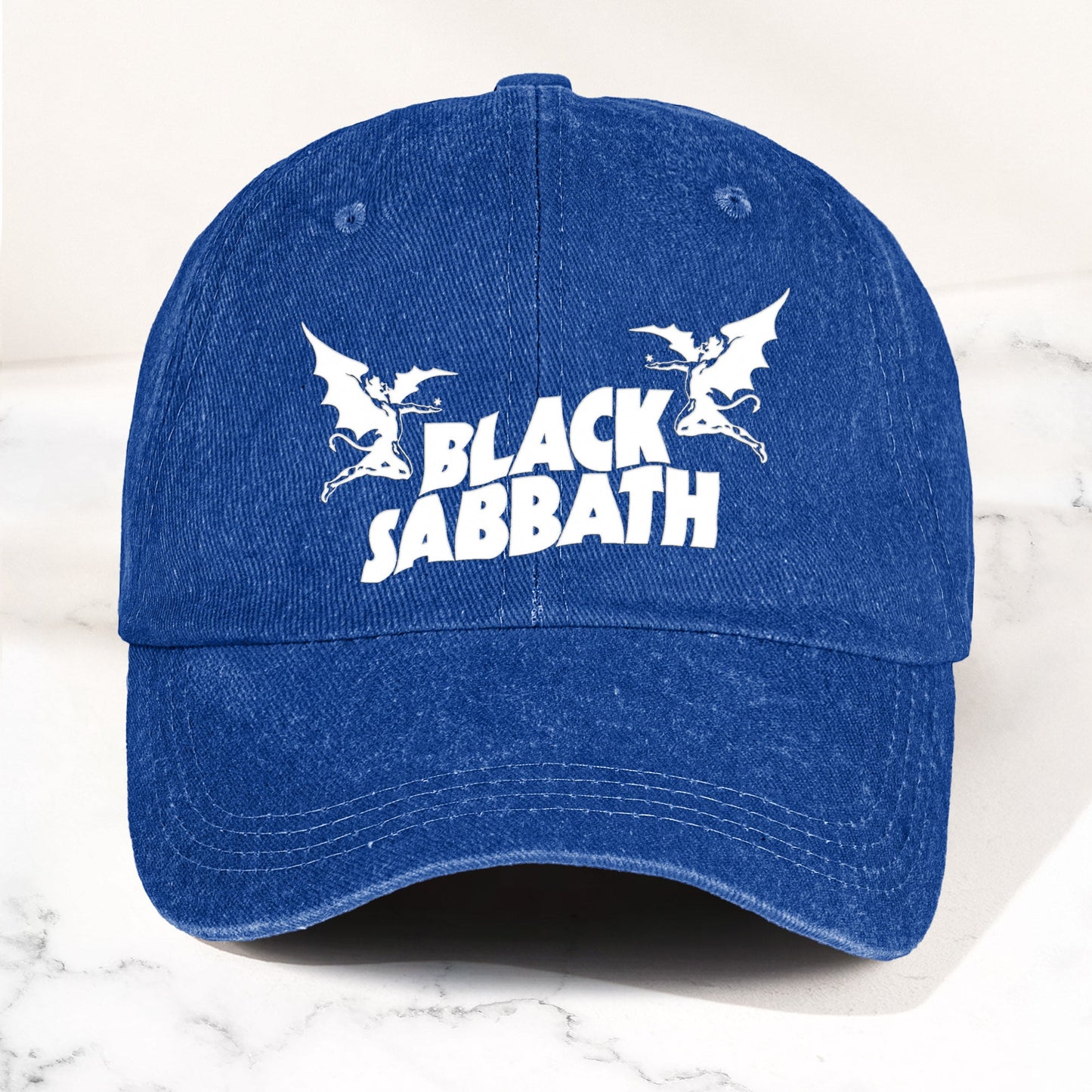 Black Sabbath Denim Dad Cap – Classic Winged Demon Logo Design ( With BOX)