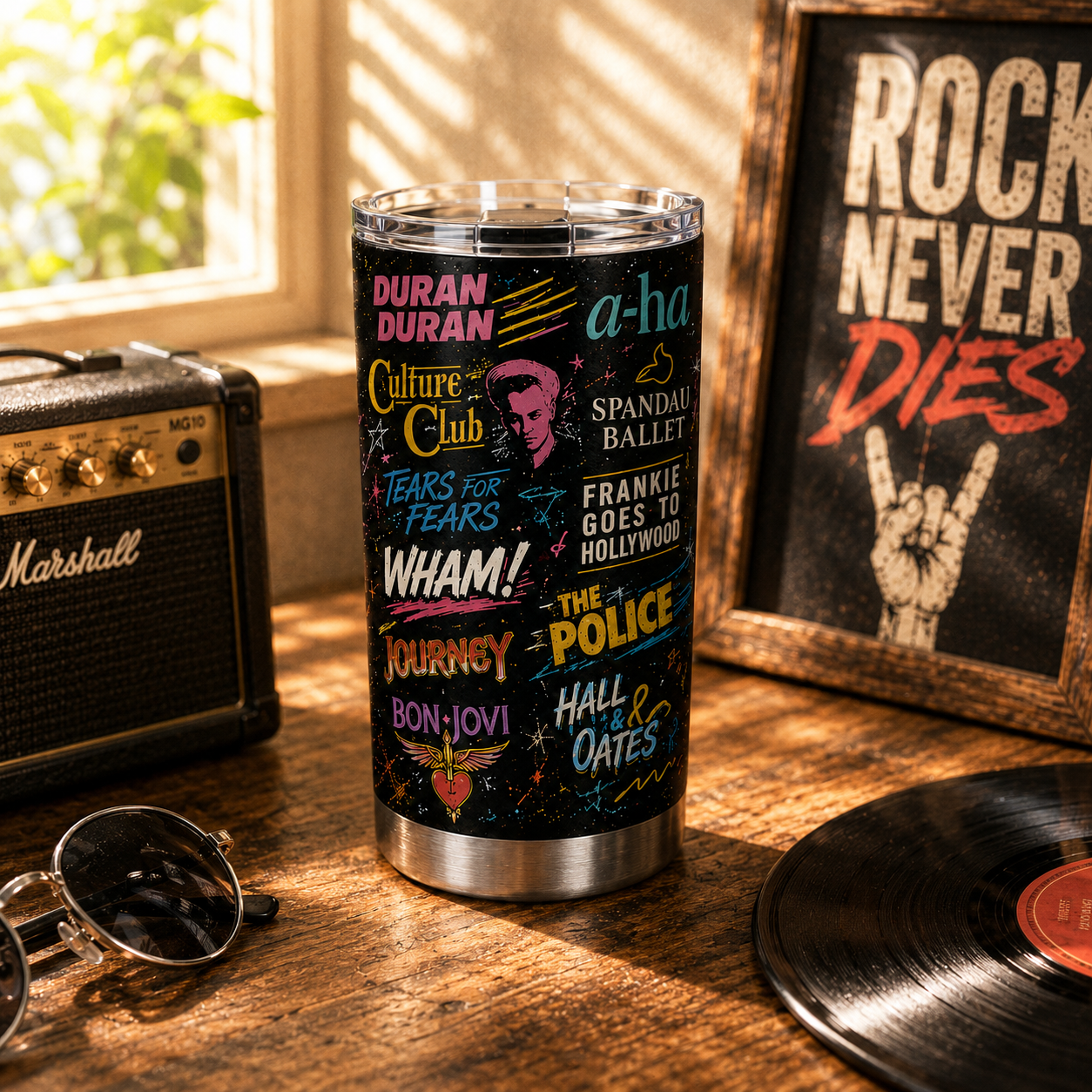 80s New Wave & Pop Legends 20oz Stainless Steel Tumbler – Retro Music Band Travel Mug