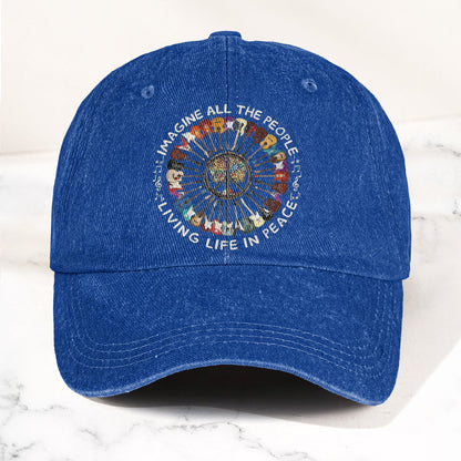 Imagine All The People Living Life In Peace Denim Cap – Retro Music John Lenon Cap Gift For Dad (With Box)