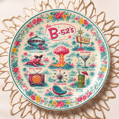 The B-52's Decorative Ceramic Plate with Stand – Retro New Wave Rock Art Gift
