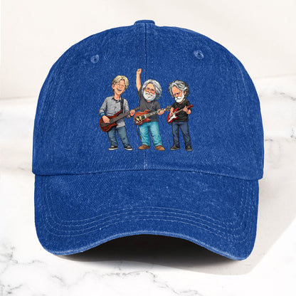 Grateful Dead Denim Dad Cap – Classic Trio Cartoon Band Design (With BOX)