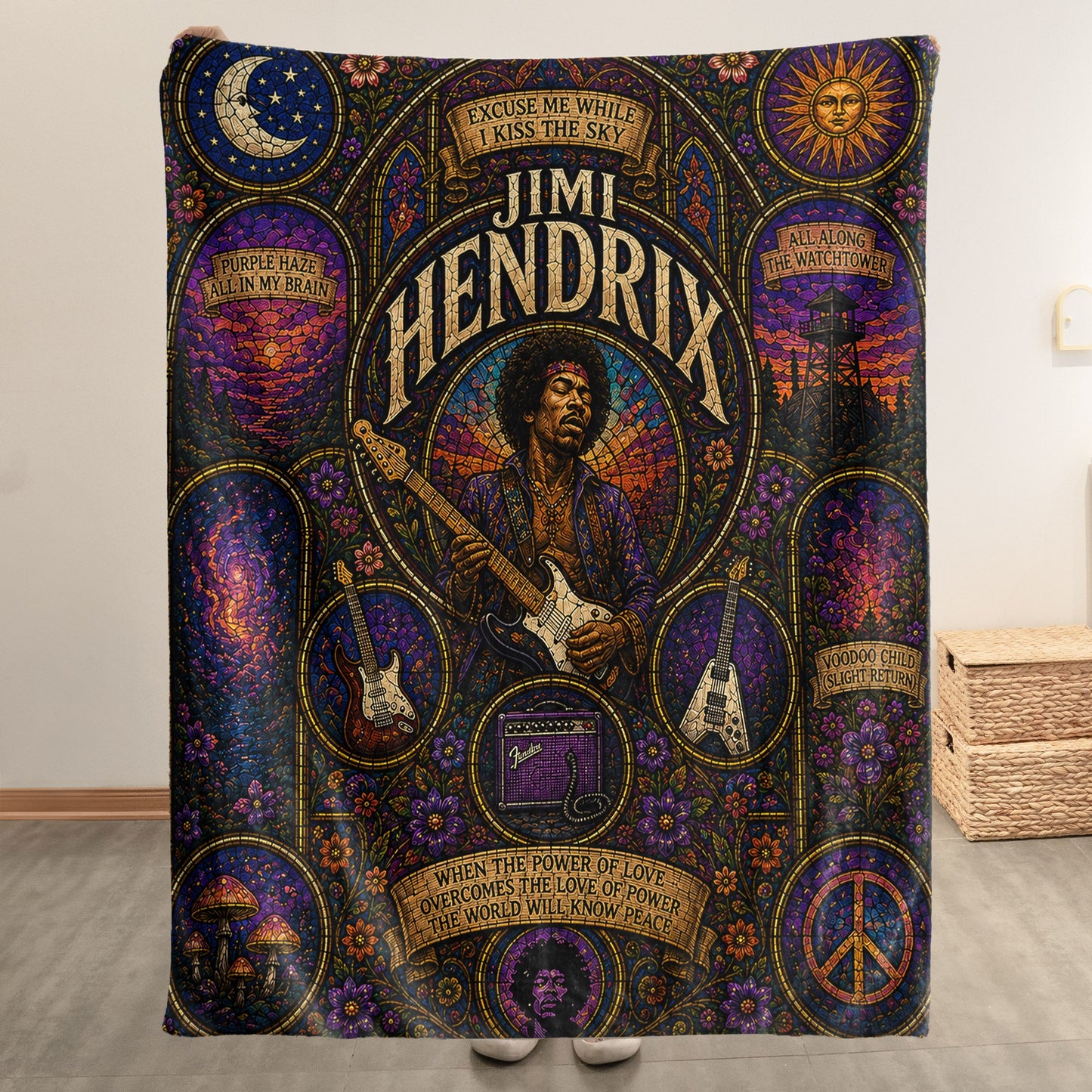 Jimi Hendrix Sherpa Blanket – Purple Haze Stained Glass Blanket