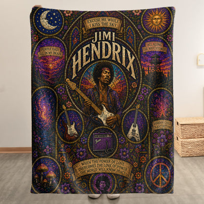 Jimi Hendrix Sherpa Blanket – Purple Haze Stained Glass Blanket
