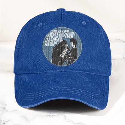 Billy Joel Piano Man Sing Us A Song Lyrics Vintage Graphic Denim Cap – Retro Vintage Dad Cap Gift For Dad (With Box)