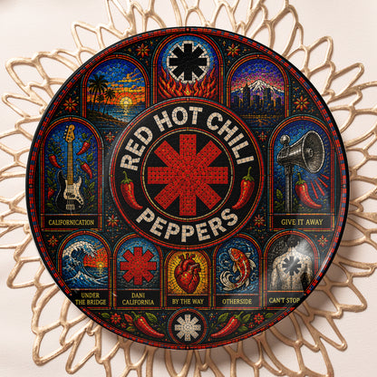 Red Hot Chili Peppers Decorative Ceramic Plate with Stand – Stained Glass Rock Art Gift