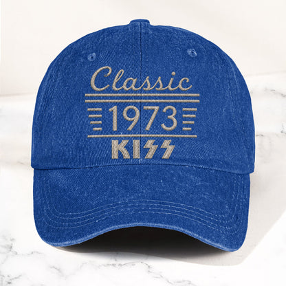 Kiss Classic 1973 Est Hard Rock Glam Metal Band Music Merch Denim Cap – Retro Vintage Dad Cap Gift For Dad (With Box)
