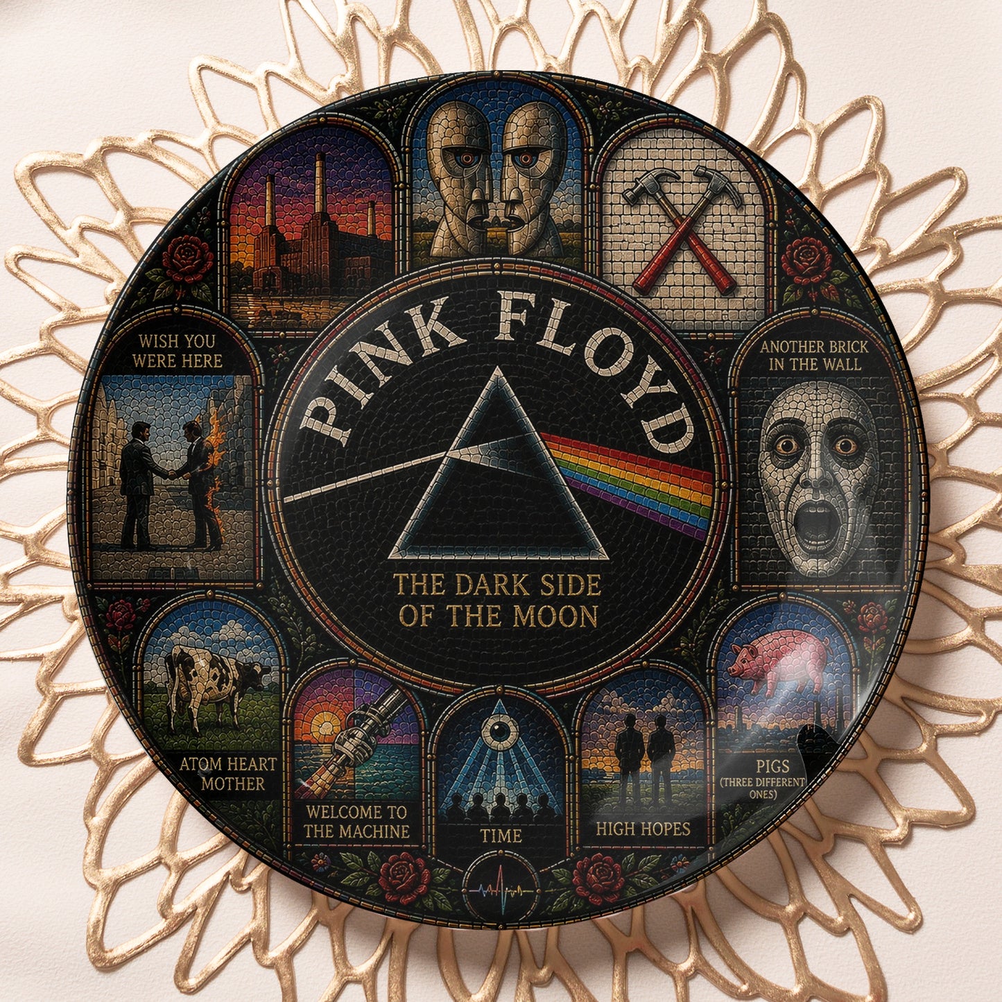 Pink Floyd Decorative Ceramic Plate with Display Stand – Classic Rock Album Art Gift