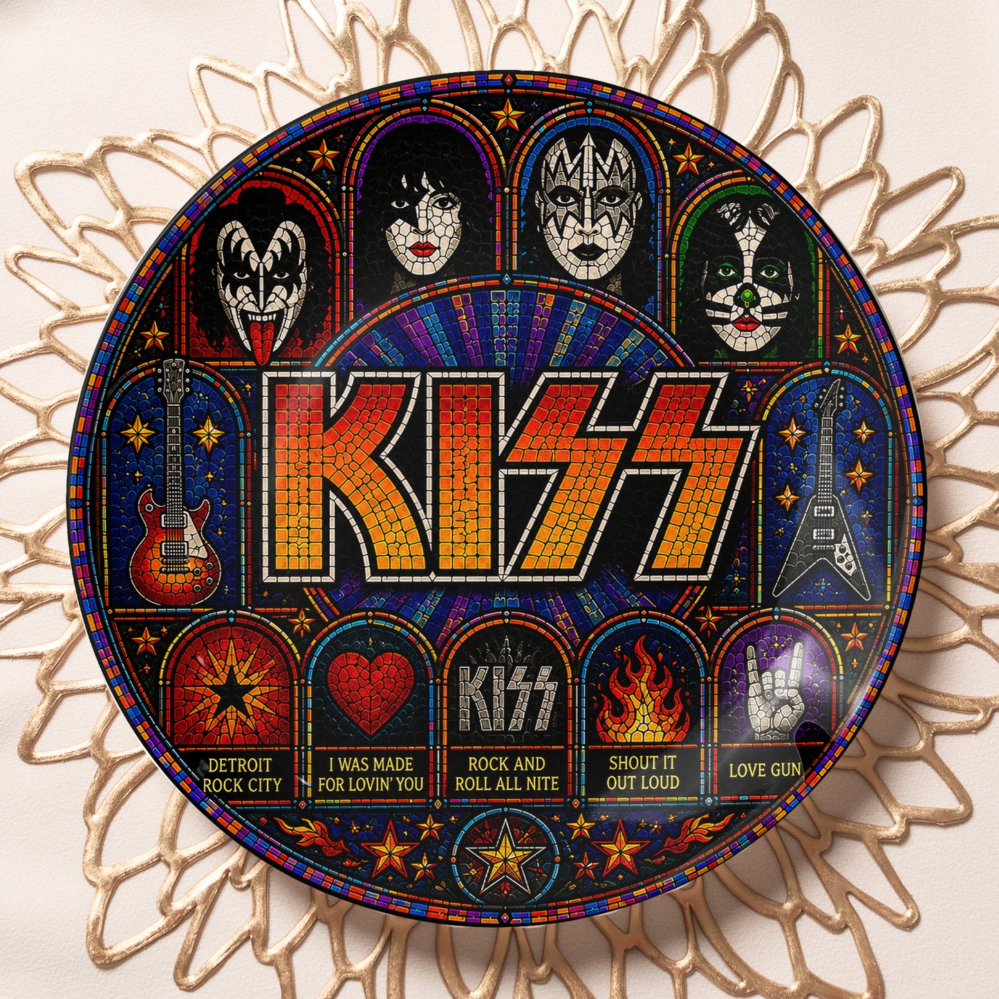 KISS Decorative Ceramic Plate with Display Stand – Classic Hard Rock Memorabilia Gift