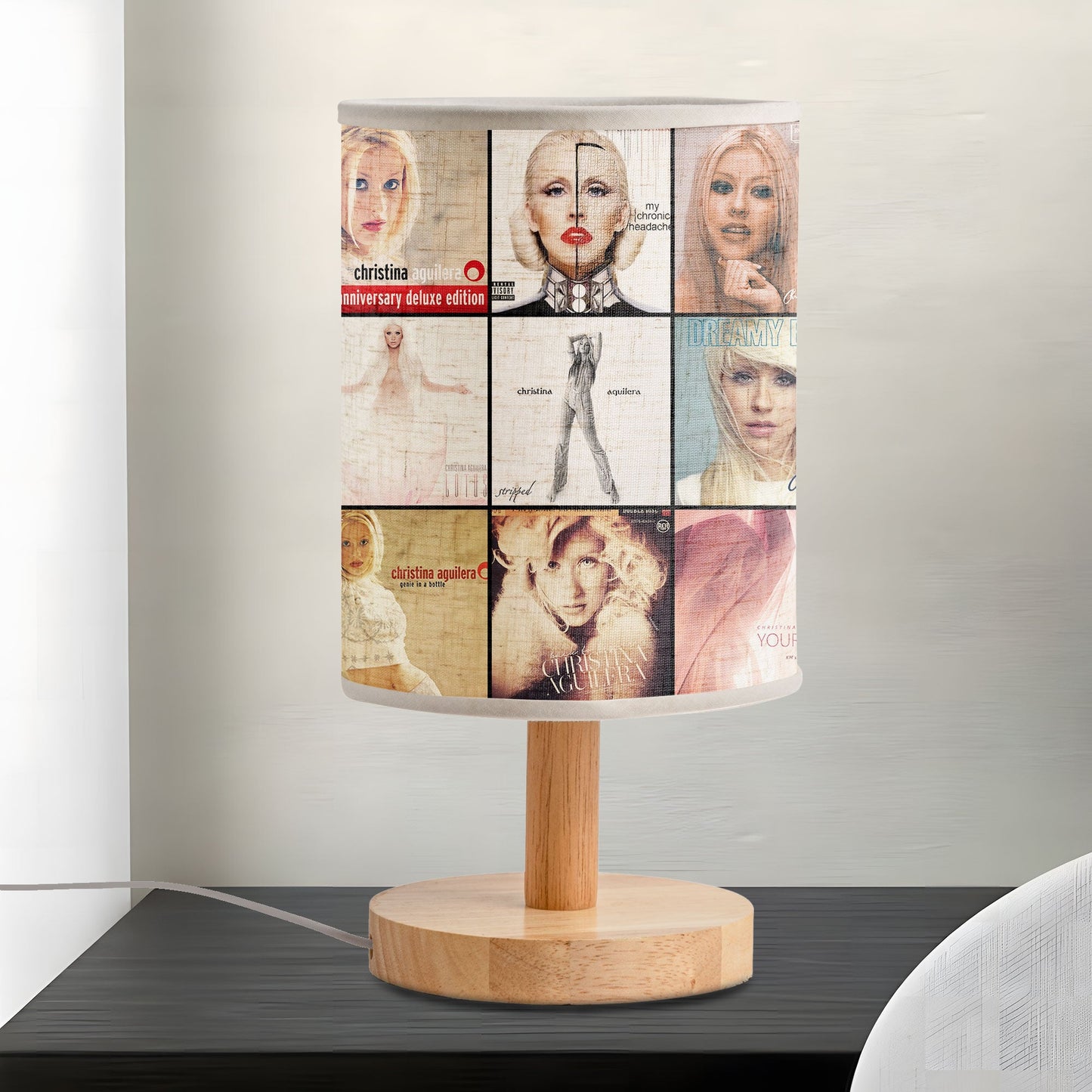 Christina Aguilera Album Collage Lamp – Pop Diva Nostalgia Light for Music Lovers