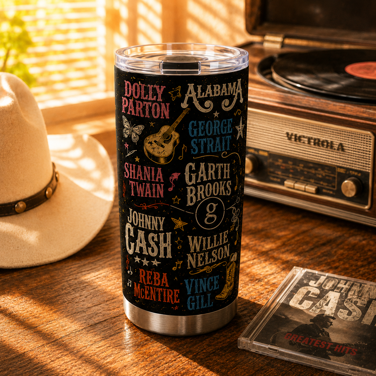 Country Music Legends 20oz Stainless Steel Tumbler – Vintage Country Stars Travel Mug